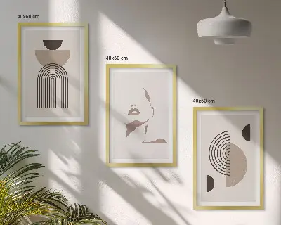 Abstrakte Formen und Gesicht 3er-Set Bilder mit Rahmen