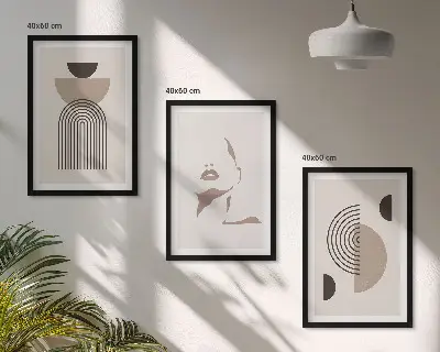 Abstrakte Formen und Gesicht 3er-Set Bilder mit Rahmen