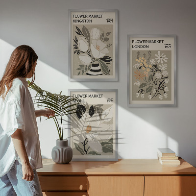 Gerahmtes bilderset Retro-Blumen aus Städten rund um die Welt