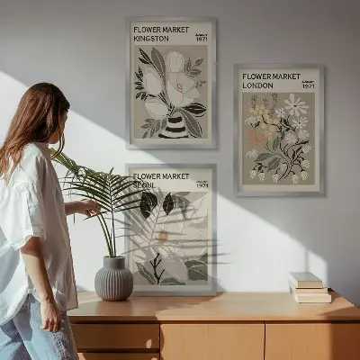 Gerahmtes Bilderset Retroblumen aus Städten rund um die Welt