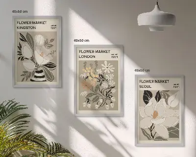 Gerahmtes Bilderset Retroblumen aus Städten rund um die Welt