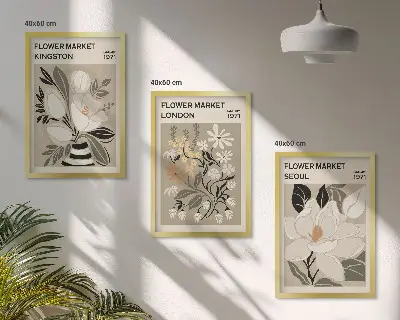 Gerahmtes Bilderset Retroblumen aus Städten rund um die Welt