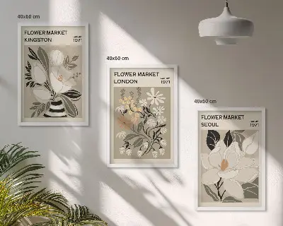 Gerahmtes Bilderset Retroblumen aus Städten rund um die Welt