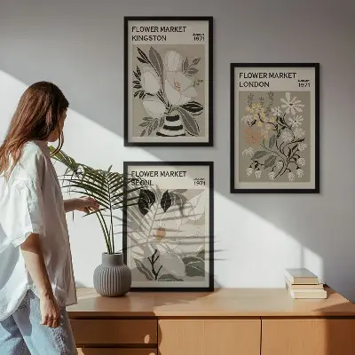 Gerahmtes Bilderset Retroblumen aus Städten rund um die Welt