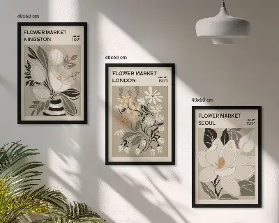 Gerahmtes Bilderset Retroblumen aus Städten rund um die Welt
