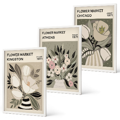 Bilder-3er-set mit rahmen Retro-Blumenarrangements