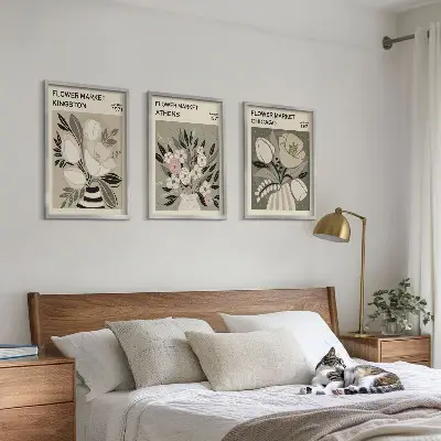 Retro Blumenarrangements 3er Set mit Rahmen
