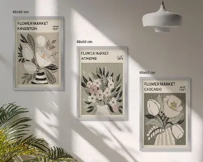 Retro Blumenarrangements 3er Set mit Rahmen