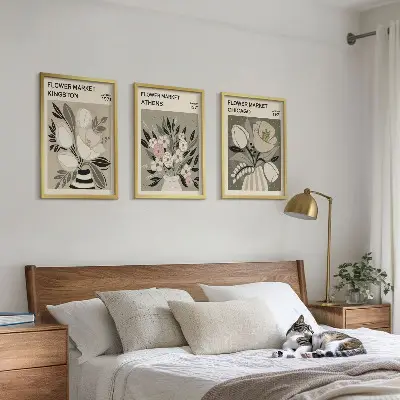 Retro Blumenarrangements 3er Set mit Rahmen