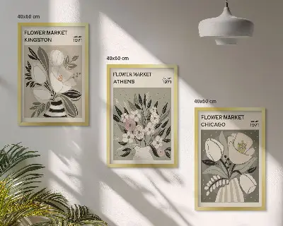 Retro Blumenarrangements 3er Set mit Rahmen