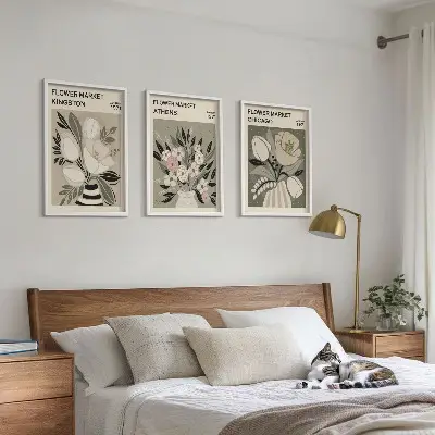 Retro Blumenarrangements 3er Set mit Rahmen