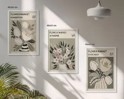Retro Blumenarrangements 3er Set mit Rahmen