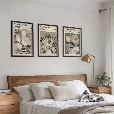 Retro Blumenarrangements 3er Set mit Rahmen