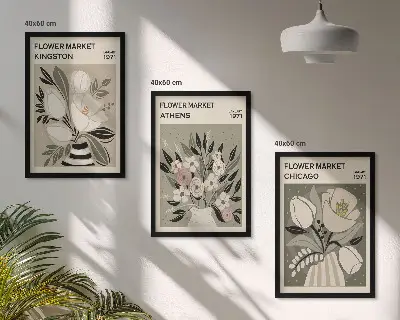 Retro Blumenarrangements 3er Set mit Rahmen