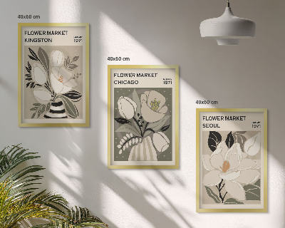 Bilder-3er-set mit rahmen Blumen Kingston Seoul Chicago Retro