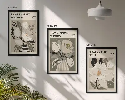 Blumen Kingston Seoul Chicago Retro Bilder 3er-Set mit Rahmen 3er-Set mit Rahmen im Retro-Stil