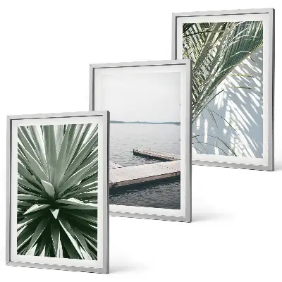 Gerahmtes Bilderset mit Palmenblättern und Holzbrücke