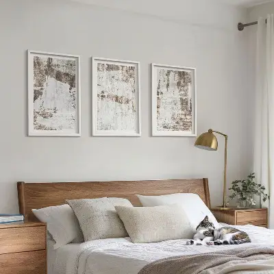 3er-Set Bilder mit Rahmen mit abstrakten Mustern in Weiß und Braun