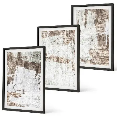3er-Set Bilder mit Rahmen mit abstrakten Mustern in Weiß und Braun
