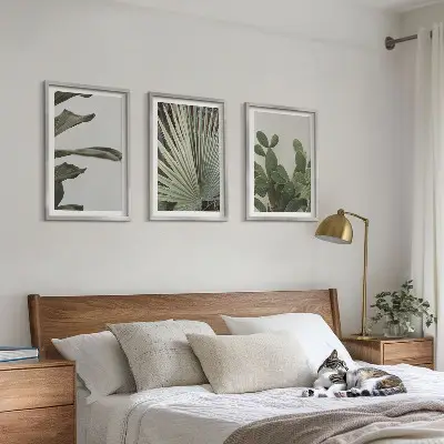 3er-Set Bilder mit Rahmen mit tropischen Pflanzenmotiven in Pastellfarben