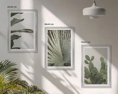 3er-Set Bilder mit Rahmen mit tropischen Pflanzenmotiven in Pastellfarben