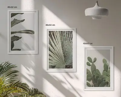 3er-Set Bilder mit Rahmen mit tropischen Pflanzenmotiven in Pastellfarben