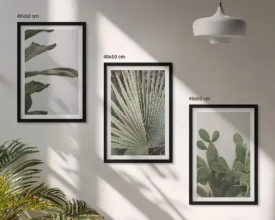 3er-Set Bilder mit Rahmen mit tropischen Pflanzenmotiven in Pastellfarben