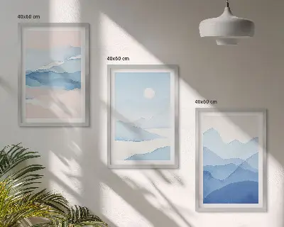 Gerahmtes Bilderset Aquarell mit blau-rosa Bergen