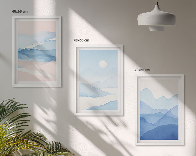 Gerahmtes bilderset Aquarell: Blau-rosa Berge