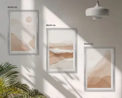 Abstrakte braune Landschaften 3er-Set Bilder mit Rahmen