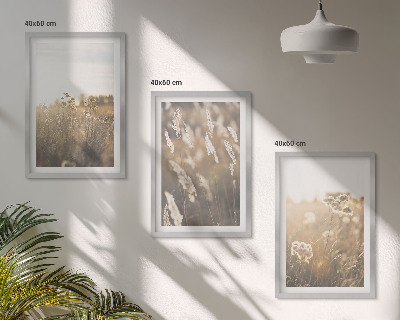 Bilder-3er-set mit rahmen Landschaftsgrasblumen Wärme