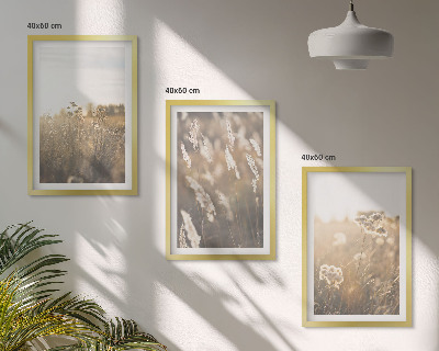 Bilder-3er-set mit rahmen Landschaftsgrasblumen Wärme