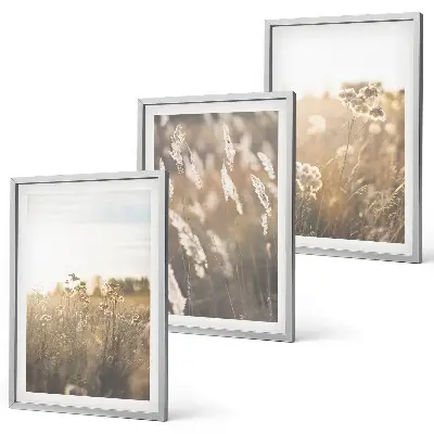 Landschaftsgrasblumen Wärme 3er-Set Bilder mit Rahmen