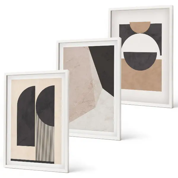 3er-Set Bilder mit Rahmen abstrakte Formen in Beige und Braun