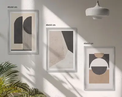 3er-Set Bilder mit Rahmen abstrakte Formen in Beige und Braun