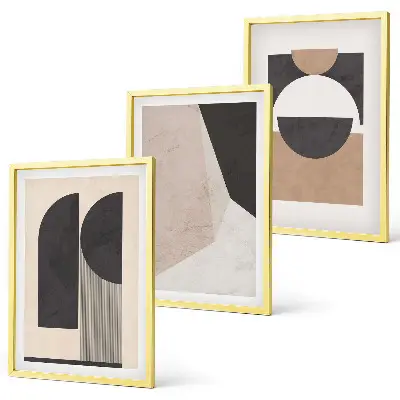 3er-Set Bilder mit Rahmen abstrakte Formen in Beige und Braun