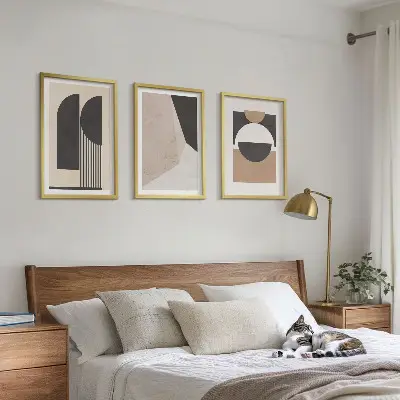 3er-Set Bilder mit Rahmen abstrakte Formen in Beige und Braun
