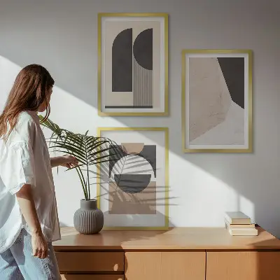 3er-Set Bilder mit Rahmen abstrakte Formen in Beige und Braun