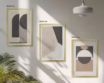 3er-Set Bilder mit Rahmen abstrakte Formen in Beige und Braun