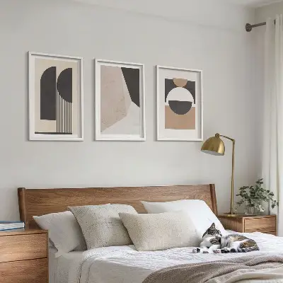 3er-Set Bilder mit Rahmen abstrakte Formen in Beige und Braun