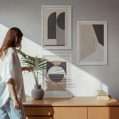3er-Set Bilder mit Rahmen abstrakte Formen in Beige und Braun