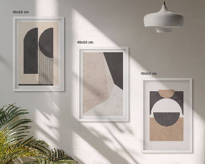 Bilder-3er-set mit rahmen Abstrakte Formen beige braun