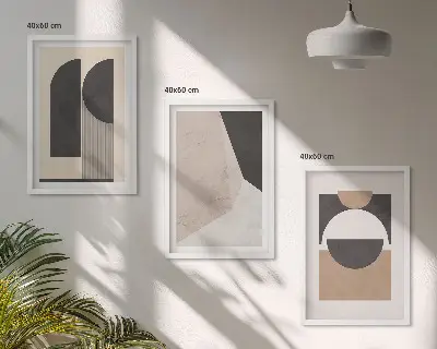3er-Set Bilder mit Rahmen abstrakte Formen in Beige und Braun
