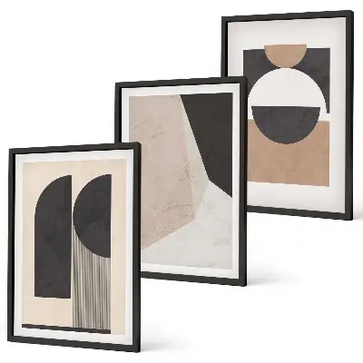 3er-Set Bilder mit Rahmen abstrakte Formen in Beige und Braun