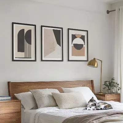 3er-Set Bilder mit Rahmen abstrakte Formen in Beige und Braun