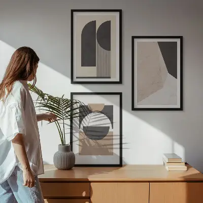 3er-Set Bilder mit Rahmen abstrakte Formen in Beige und Braun
