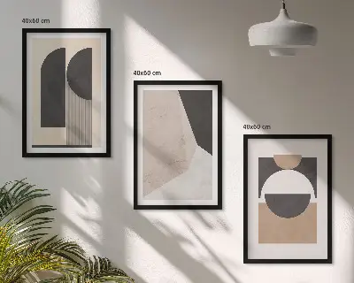 3er-Set Bilder mit Rahmen abstrakte Formen in Beige und Braun
