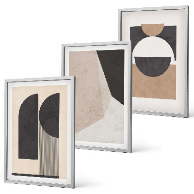 Bilder-3er-set mit rahmen Abstrakte Formen beige braun