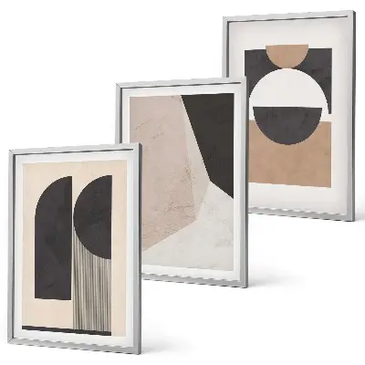 3er-Set Bilder mit Rahmen abstrakte Formen in Beige und Braun