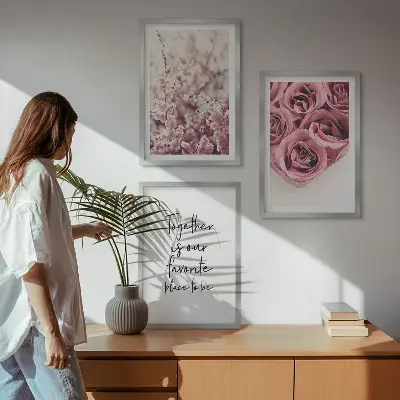 Blumensträuße aus Rosen mit Inschrift 3er-Set Bilder mit Rahmen